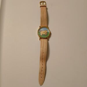 Vintage Valdawn Women's Moving Pigs Pink Gold Tone Analog Watch WR Swiss Parts